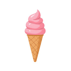 pink ice cream cone with swirl on white background  