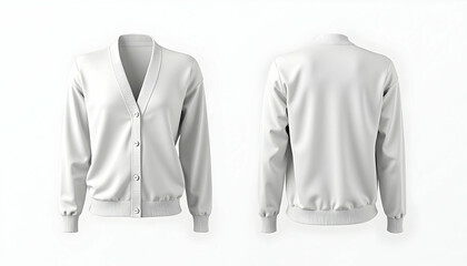 Isolated Cardigan Garment on White Background Front and Back View