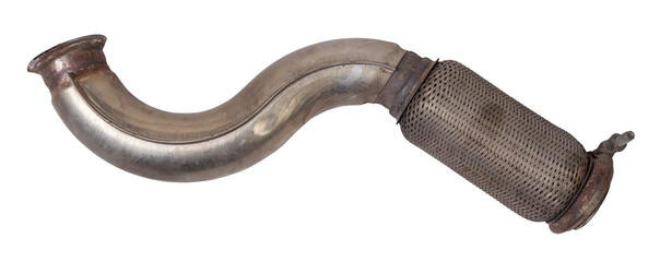 Car exhaust system on a white isolated background with a muffler for welding and car tuning....
