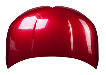 Red iron hood on an isolated background in a photo studio separately after staining and straightening. Bonnet in a car service for sale.
