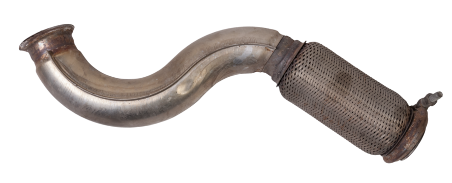 Car exhaust system on a white isolated background with a muffler for welding and car tuning. Catalog of spare parts.