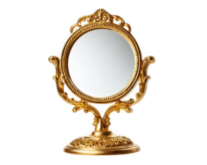 Ornate gold mirror vintage style decorative object isolated on transparency background elegant reflective surface classic design luxurious home decor antique look