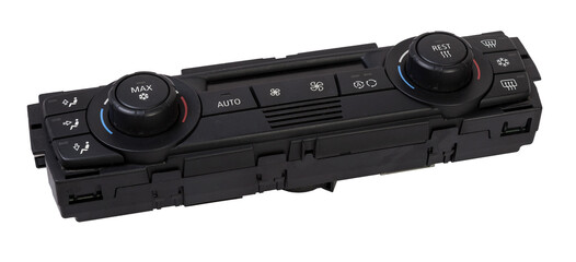 Fototapeta premium Close-up of climate control panel, Setting up and refueling the air conditioner in the workshop. Spare parts catalog.