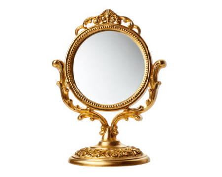 Ornate gold mirror vintage style decorative object isolated on transparency background elegant reflective surface classic design luxurious home decor antique look