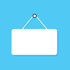 Flat blank signboard. Hanging white banner with place for text. Vector illustration