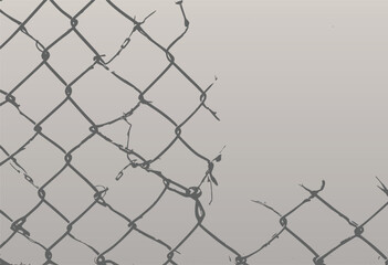 damaged chainlink fence, chain link fence with wire background vector