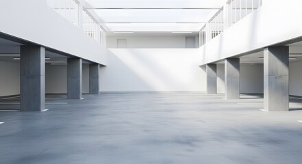 Obraz premium Parking garage interior design ideas and modern architecture with concrete columns and bright lighting design