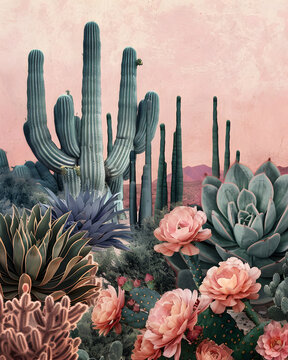 Cactus And Succulents in Surrealism Style