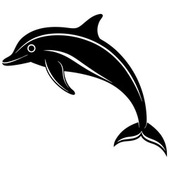 Obraz premium Graceful leaping dolphin depicted in a clean black and white silhouette style