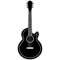 Obraz premium Acoustic guitar with six strings and a soundhole in a classic silhouette style