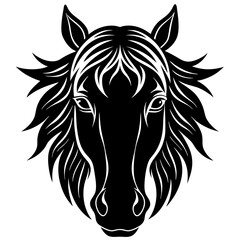 Stylized black horse head with flowing mane and tail silhouette