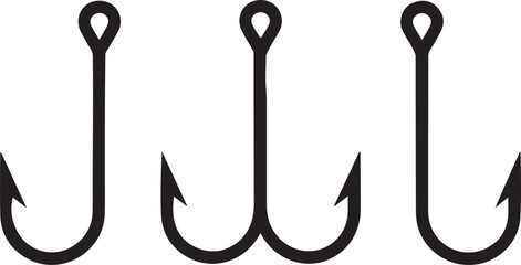 Set of fishing hooks, fish hook logo icon, hook icon, fishing hook silhouette vector illustration