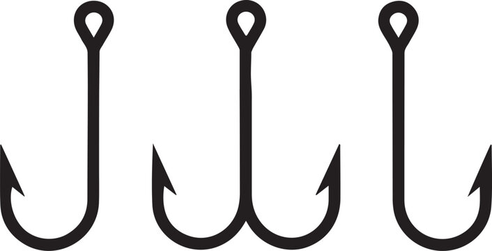 Set of fishing hooks, fish hook logo icon, hook icon, fishing hook silhouette vector illustration