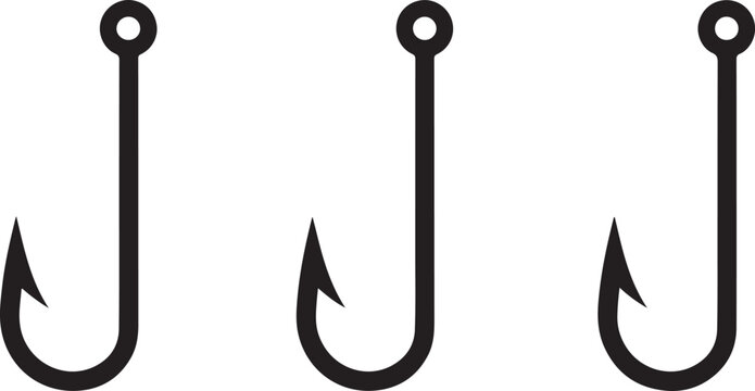 Set of fishing hooks, fish hook logo icon, hook icon, fishing hook silhouette vector illustration