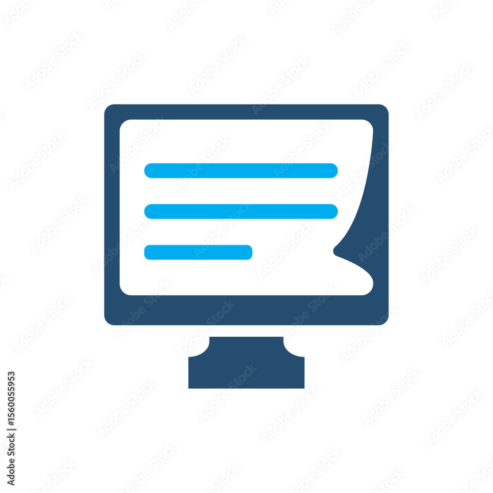Fototapete vector icon of a computer monitor displaying a document or digital page with text lines. suitable fo