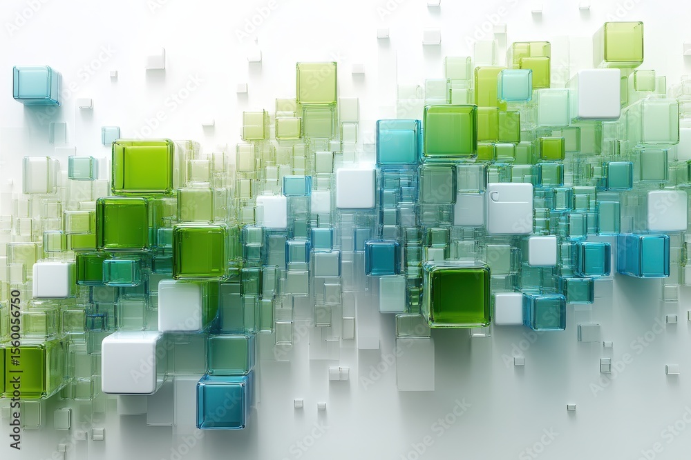 Fototapete abstract cubes modern art 3d rendering geometric shapes green and blue blocks minimalist design