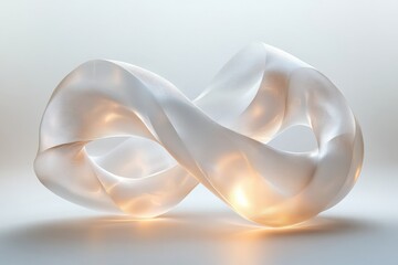 Ethereal infinity loop glass sculpture artistry luminous glow modern art concept endless connection