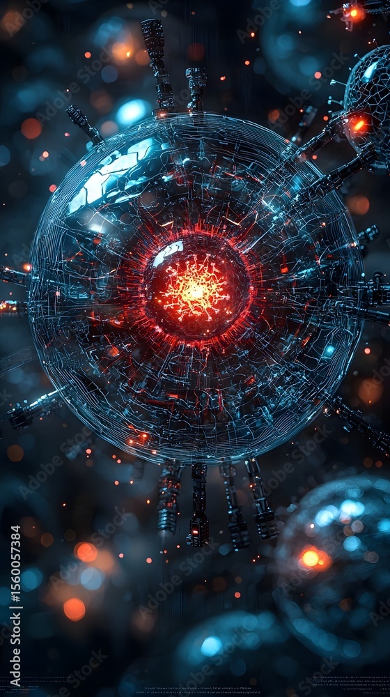 Wall mural quantum entity battling a hacker s virus in futuristic cyberspace