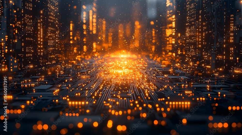 Poster quantum processor with glowing circuits and hacker s reflection