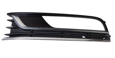 bumper grille for anti fog light on a white background made of plastic is an element of the car body that protects and passes air to the engine. Design element and tuning replacement in the workshop.