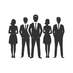 Elegant black silhouette of a confident business team, perfect for corporate logos, prints, or designs. High-quality vector art for professional use
