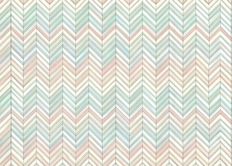 Abstract chevron pattern in pastel shades of beige. blush pink. and mint green. Soft. subtle design with a repeating pattern of interlocking chevron shapes.