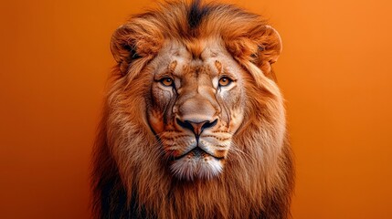 Fototapeta premium Majestic lion with a flowing golden mane in a studio portrait