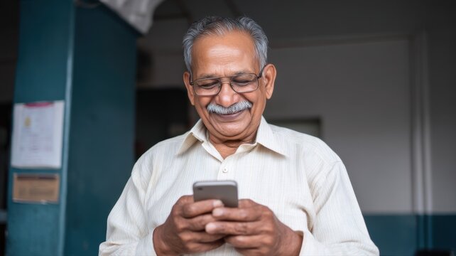 indian senior man using smartphone - Powered by Adobe