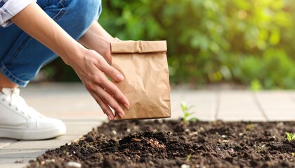 Fototapeta premium Woman Planting Seeds In Garden