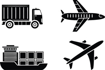 Freight Transport Vehicles Set Featuring Trucks Trailers and Cargo Equipment in Clean Style. Heavy Duty Freight Transport Illustration Collection with Commercial Logistics Elements