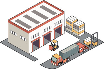 Freight Transport Vehicles Set Featuring Trucks Trailers and Cargo Equipment in Clean Style. Heavy Duty Freight Transport Illustration Collection with Commercial Logistics Elements