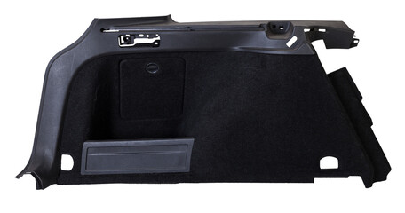 Sheathing of a car body part - trunk made of gray fabric on a white isolated background in a photo...