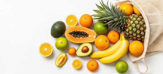 Colorful assortment of fresh tropical fruits
