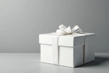 Elegant white gift box, open & closed, gray backdrop , empty, presentation, minimalist