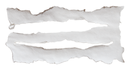 Torn paper texture with irregular edges and ripped holes isolated on white background
