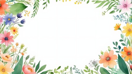 Fototapeta premium Watercolor Floral Frame Isolated on White Background. Vector Illustration
