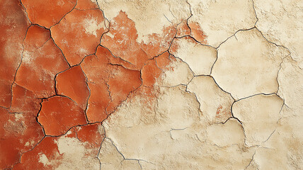 Cracked earth with terracotta patches.
Dry clay texture with fine cracks.