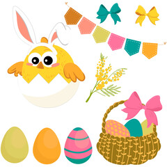 Happy chicken and eggs collection for easter party, Emodji for your collection. Vector illustration