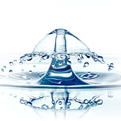 A stunning high-speed capture of a water droplet collision, forming an elegant crown-like splash with perfect symmetry.