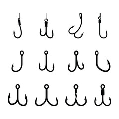 Vector illustration of fishing hooks for bait and tackle concepts.