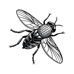 Set of Detailed Fly Illustrations in Black and White,  Entomological Sketch Collection