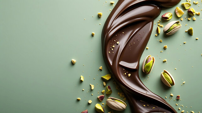 Trend Dubai chocolate with pistachio nut paste and kataifi doug. Trendy cocoa spread dessert banner