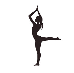 Fototapeta premium Black vector silhouette of a dancing woman in a yoga pose