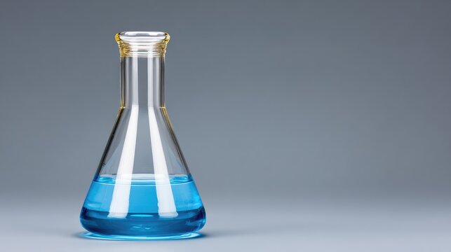 One glass funnel on top of a beaker, chemistry equipment shown in isolation with background space