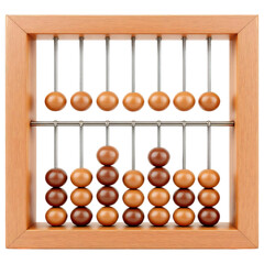 Wooden abacus with wooden beads and metal rods isolated on transparent background