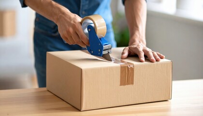 Person Packing Cardboard Box With Tape