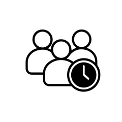 Group of people with clock icon representing meeting time &ndash; outline