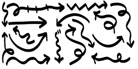 Hand drawn doodle arrows set doodle style on white background. Design element vector illustration