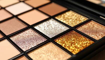Close Up Cosmetic Eyeshadow Palette With Golden Glitter Shades