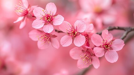 Obraz premium Asymmetrical Cherry Blossom in Spring Blooming Pink Flowers